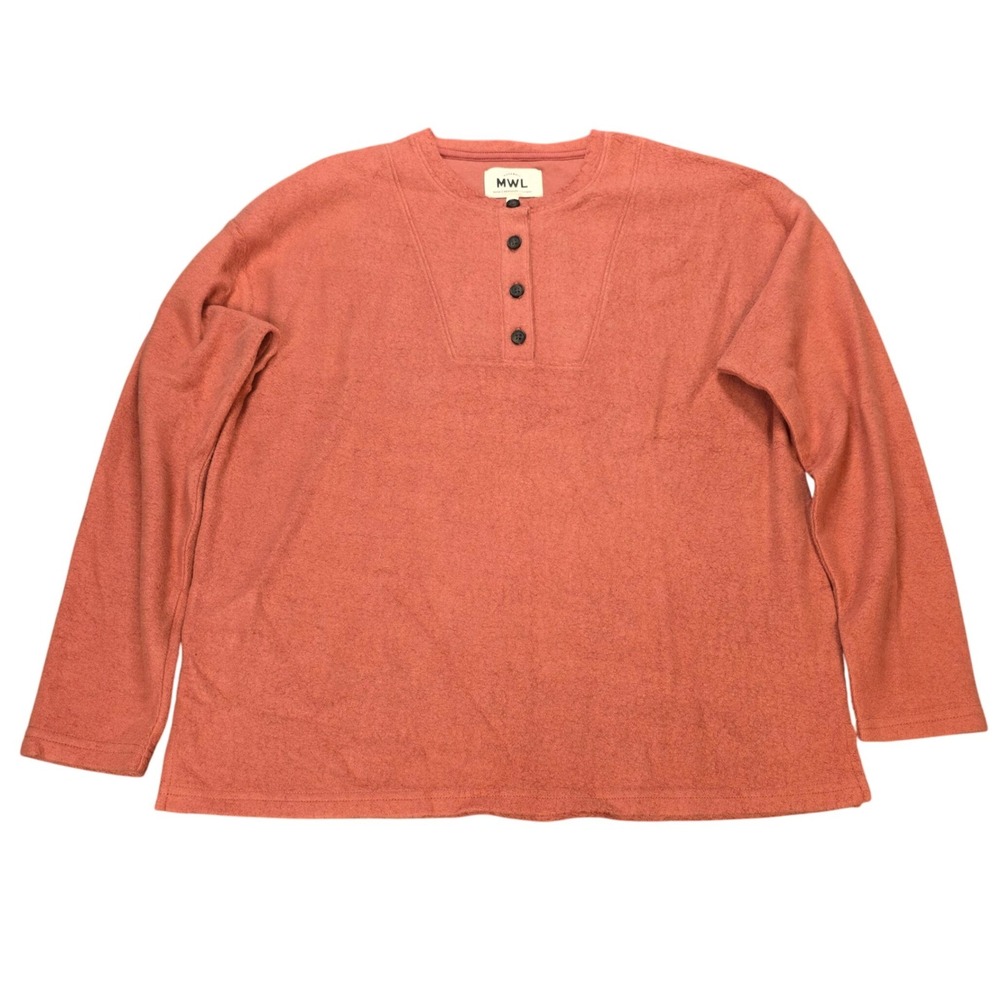 Madewell MWL Henley Fleece Top Women's Size S Terracotta Orange Long Sleeve